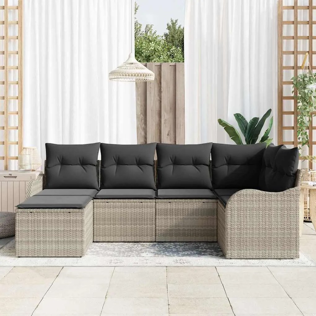 vidaXL Σετ Καναπέ Κήπου με μαξιλάρι 6 pcs Ανοιχτό γκρι Πολυ ράταν