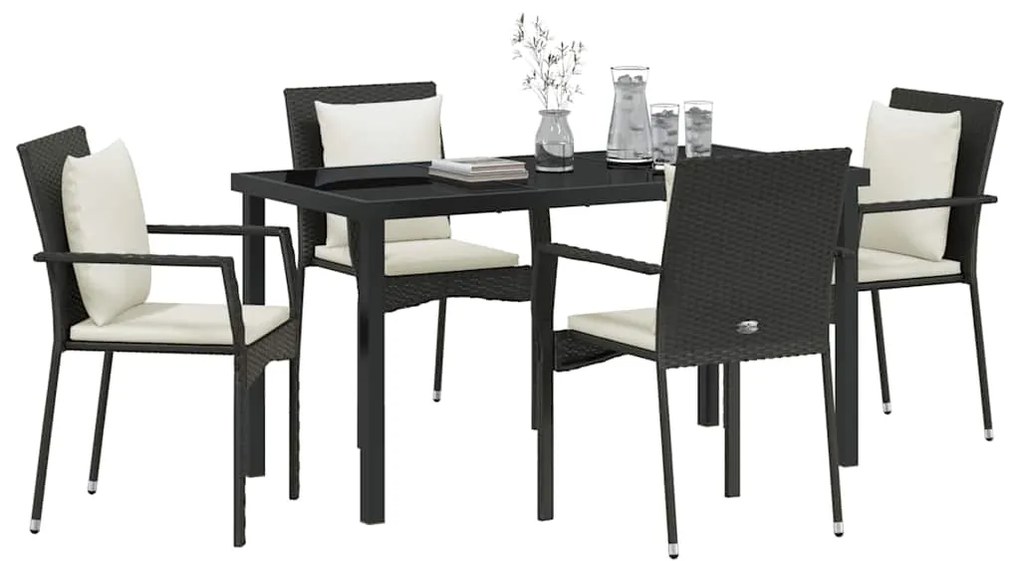 vidaXL Σέτ φαγητού για κήπο με μαξιλάρι 5 pcs Μαύρο Πολυ ράταν
