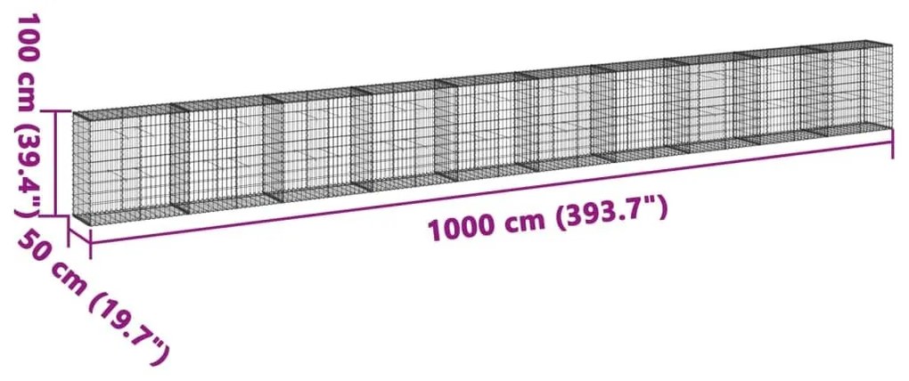 Συρματοκιβώτιο με Κάλυμμα 1000x50x100εκ από Γαλβανισμένο Χάλυβα - Ασήμι