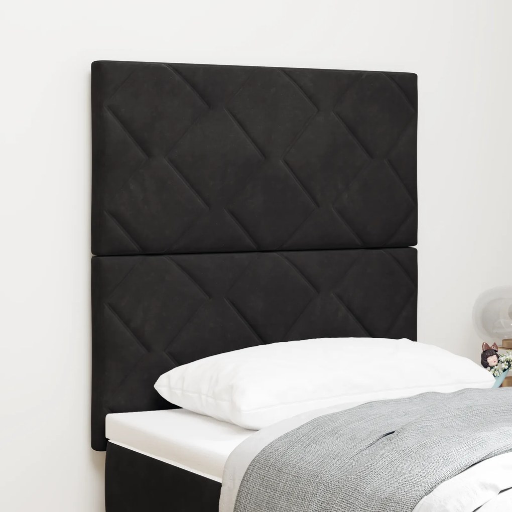 vidaXL LED Κεφαλάρι Σχεδιασμού Διαμαντιών Μαύρο 80 εκ. Βελούδου