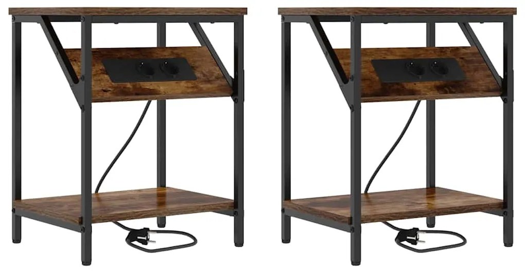 vidaXL Κομοδίνο 2 pcs Καπνιστή δρυς 38 x 30 x 48 εκ.