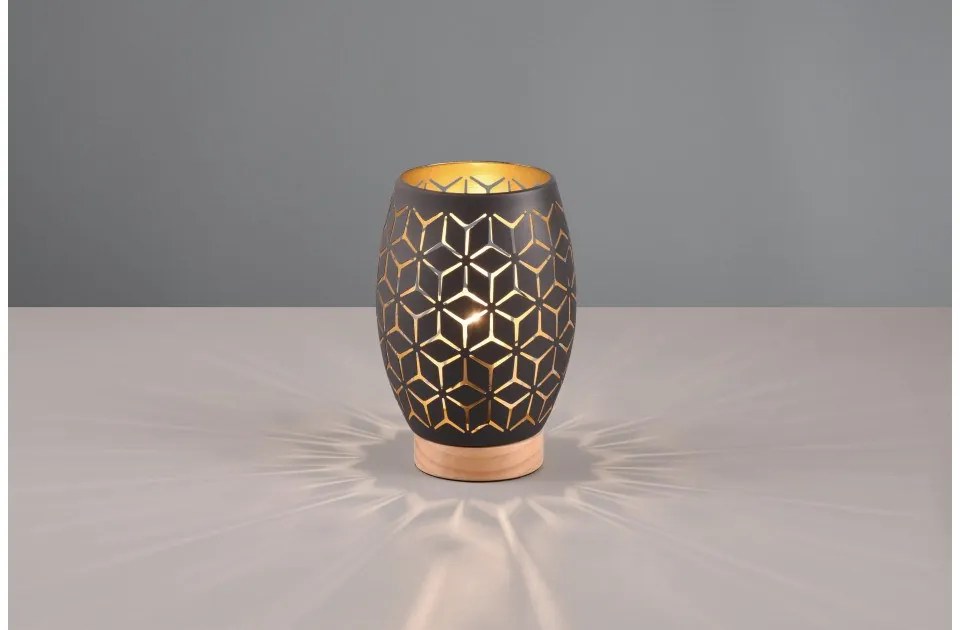 Επιτραπέζιο Φωτιστικό 1xE27 Φυσικό Ξύλο Bidar Trio Lighting-R51571080-Μαύρο-Χρυσό R51571080