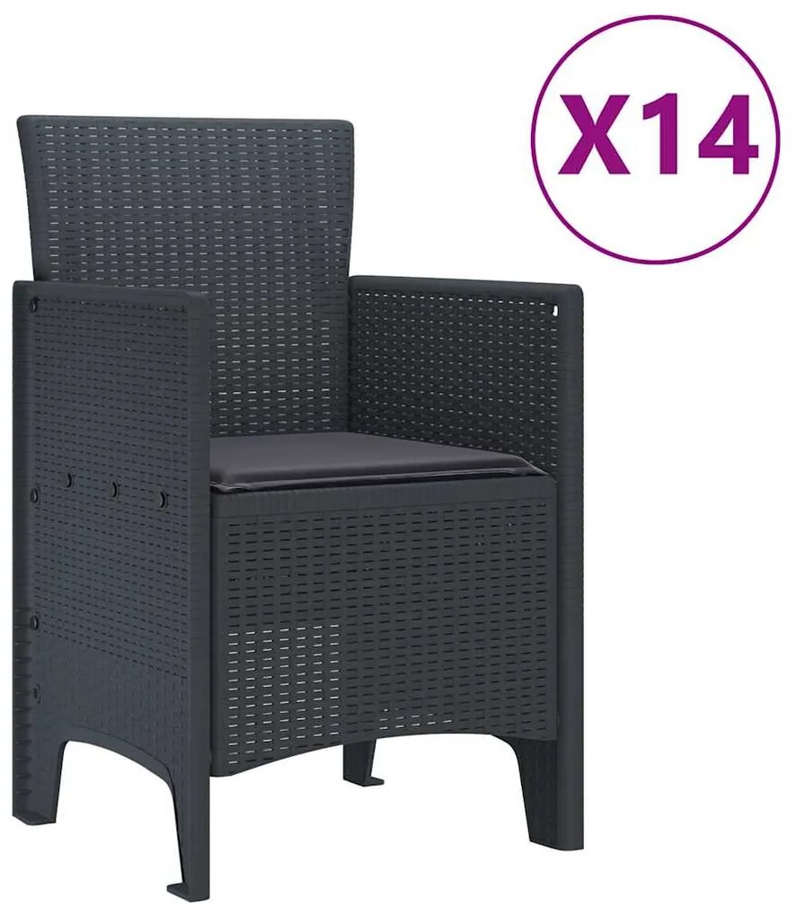 vidaXL Σέτ φαγητού για κήπο 15 pcs Ανθρακί Rattan Polt
