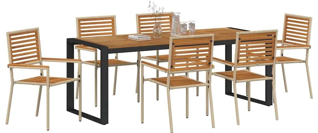 vidaXL Σέτ φαγητού για κήπο 7 pcs Μπεζ, Καφέ 200 x 80 x 75 cm
