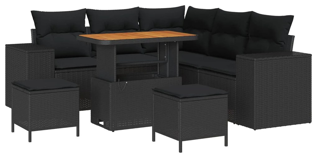 Σετ Καναπέ Κήπου με μαξιλάρι 8 pcs Μαύρο συνθετικό ρατάν