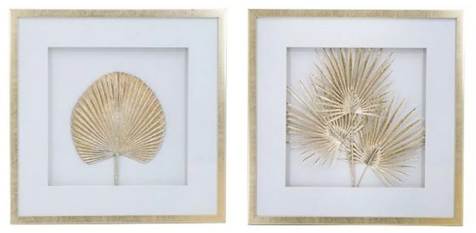 Κάδρο Με Φύλλα Botanicial (Σετ 2Τμχ) 83433-SA 56x3x56cm Gold-White Artekko Τετράγωνοι Wood, Glass