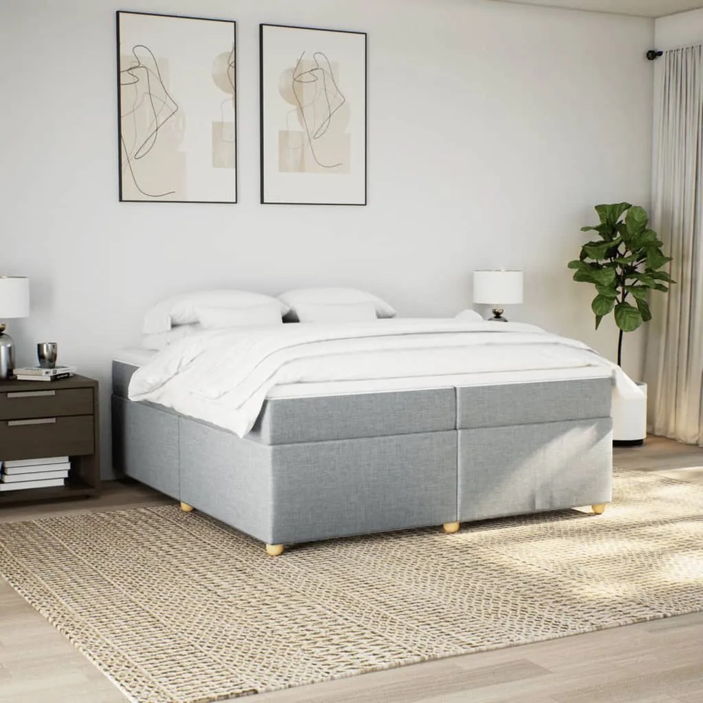 vidaXL Κρεβάτι Boxspring με Στρώμα Ανοιχτό Γκρι 200x200 εκ. Υφασμάτινο