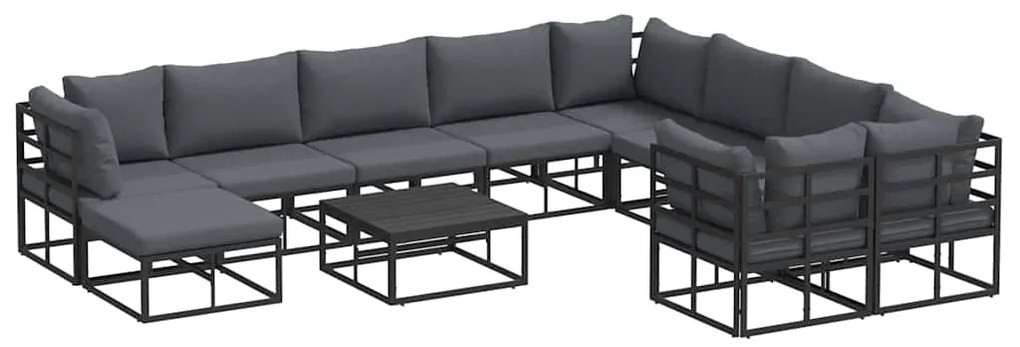 vidaXL Σετ Καναπέ Κήπου με μαξιλάρι 11 pcs Μαύρο Αλουμίνιο
