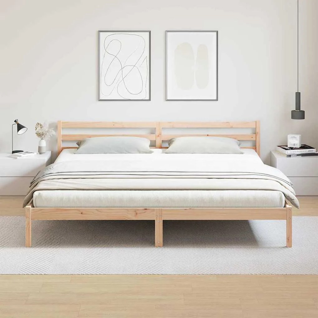 vidaXL Κρεβάτι με κεφαλάρι Καφέ 210 x 200 εκ Μασίφ ξύλο πεύκου