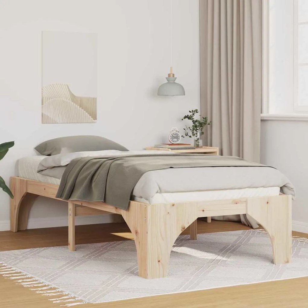 vidaXL Κρεβάτι δαπέδου Καφέ 90 x 200 cm Μασίφ ξύλο πεύκου