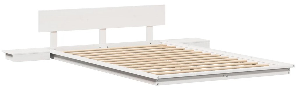 vidaXL Σκελετός κρεβατιού με κομοδίνα Λευκό 135x190 εκ. Μασίφ ξύλο