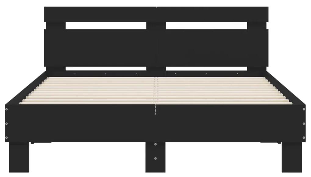 vidaXL Πλαίσιο Κρεβατιού με κεφαλάρι Μαύρο 135x190 εκ Επεξεργ. Ξύλο