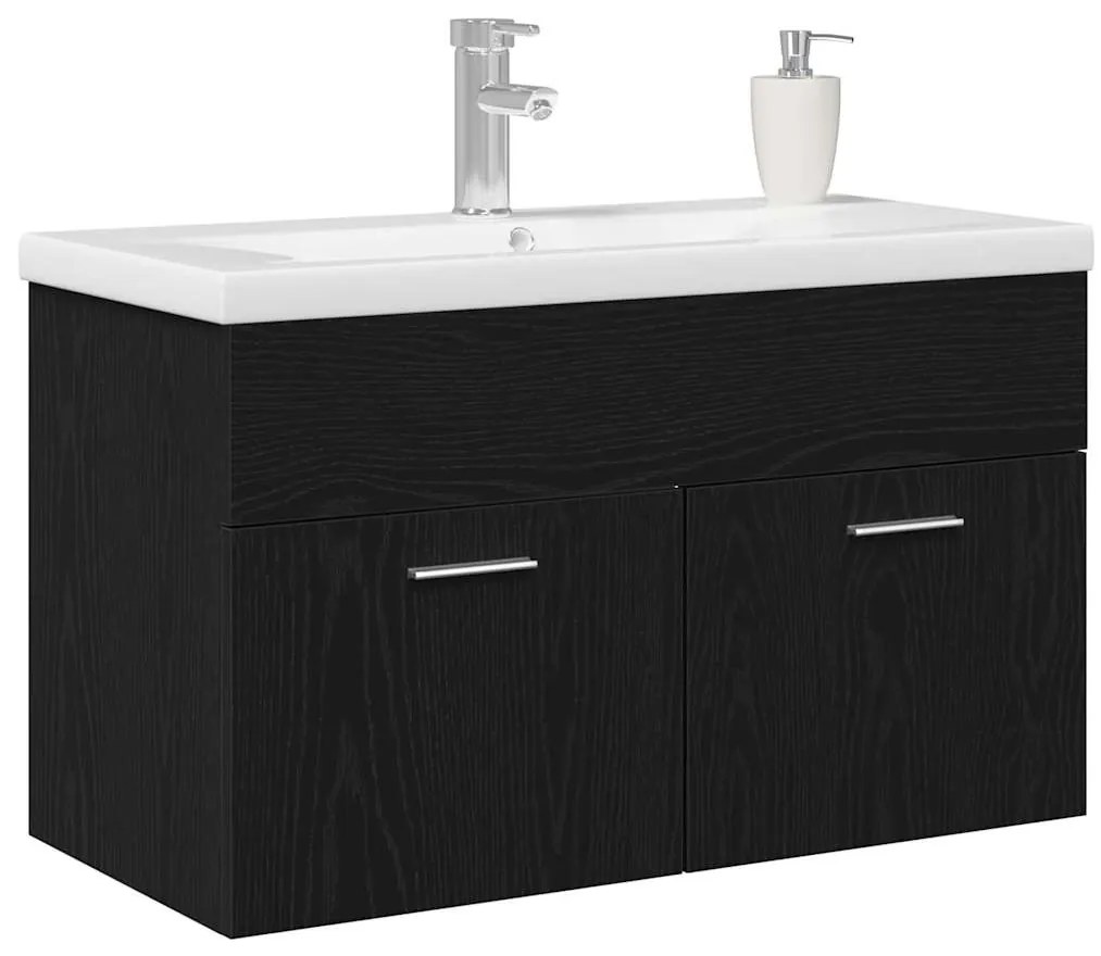vidaXL Ντουλάπι Μπάνιου Επιτοίχιο Μαύρη Οξυά 80 x 38,5 x 46 cm