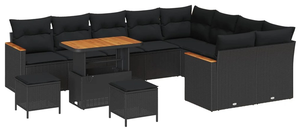 Σετ Καναπέ Κήπου με μαξιλάρι 12 pcs Μαύρο Πολυ Ρατάν