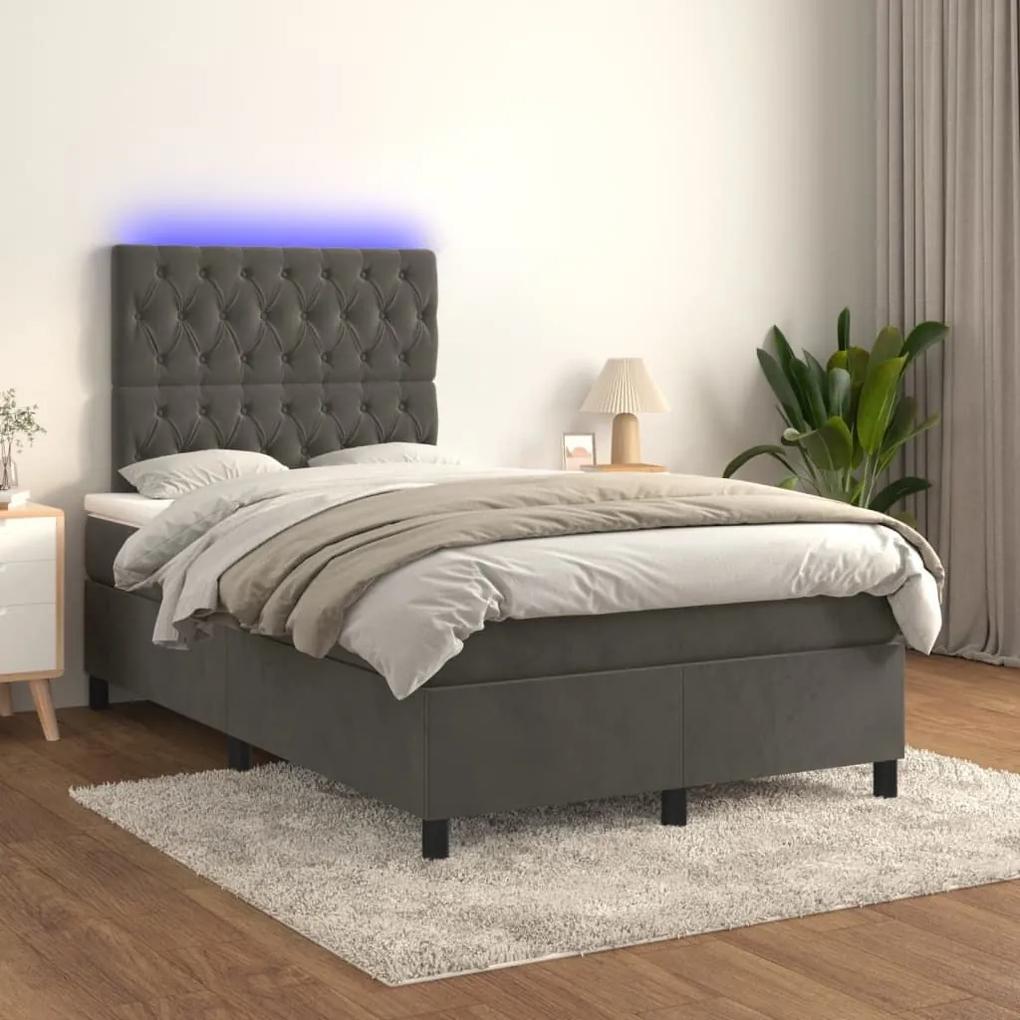 Κρεβάτι Boxspring με Στρώμα &amp; LED Σκ. Γκρι 120x200εκ. Βελούδινο - Γκρι