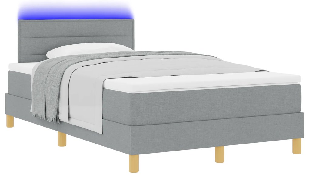 vidaXL Κρεβάτι με Στρώμα & LED Φωτεινό Γκρι 120x200 εκ Ύφασμα
