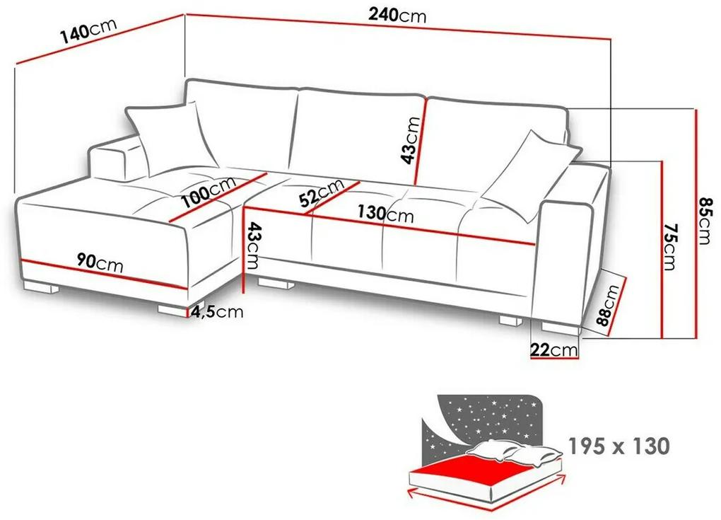 Γωνιακός Καναπές Columbus 103, Λειτουργία ύπνου, Αποθηκευτικός χώρος, 240x140x85cm, 110 kg, Πόδια: Ξύλο | Epipla1.gr