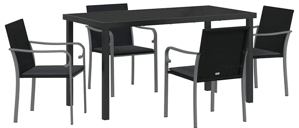 vidaXL Σέτ φαγητού για κήπο 5 pcs Μαύρο Πολυ ράταν