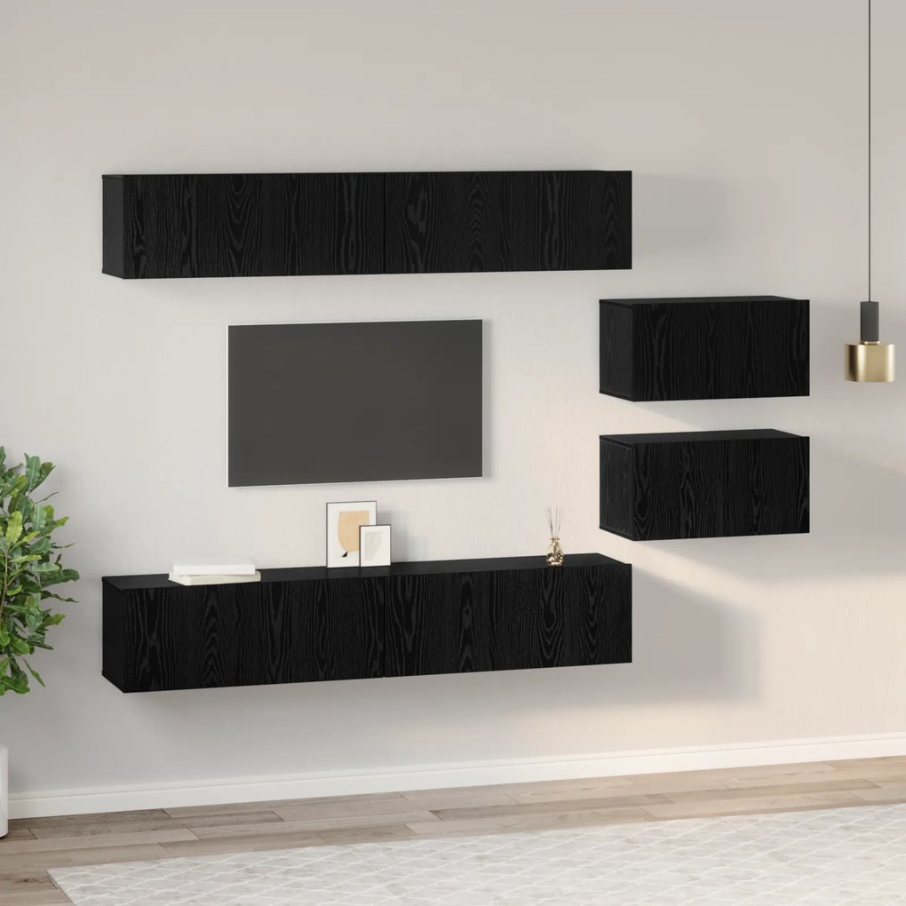 vidaXL Σετ επίπλου τηλεόρασης 6 pcs Μαύρη Οξυά 80 x 30 x 30.5 εκ Small