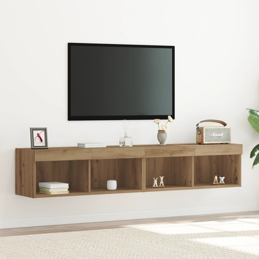 vidaXL Ντουλάπες Τηλεόρασης με LED Φώτα 2 τμχ Καρυδιά 80x30x30 εκ