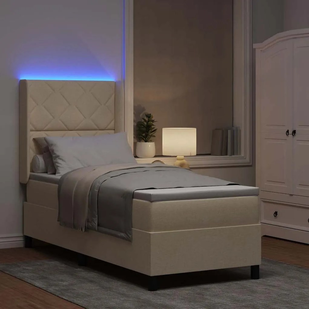 vidaXL Κρεβάτι με ελατήρια με στρώμα Κρεμ 90 x 190 cm ύφασμα