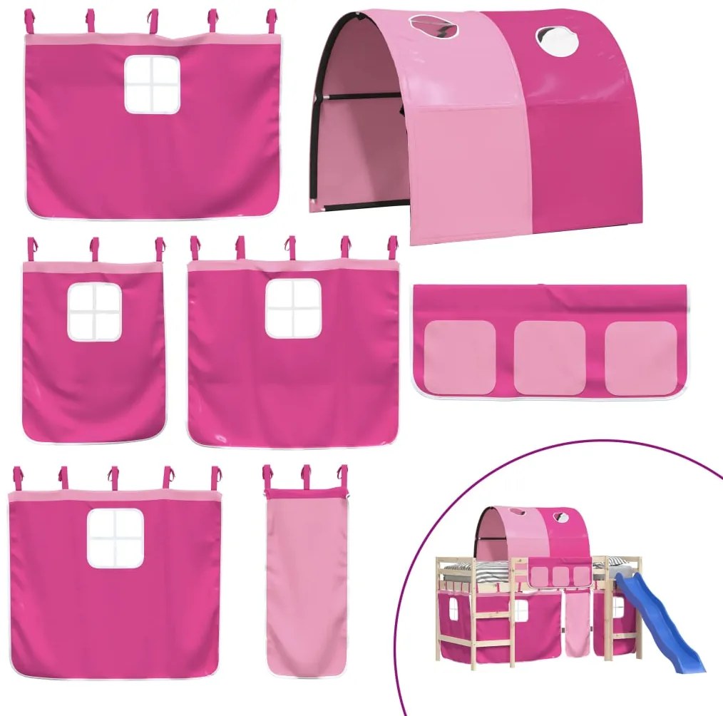 vidaXL Κουρτίνες για Κρεβάτι Κουκέτα με Τούνελ Ροζ από Πολυεστέρα