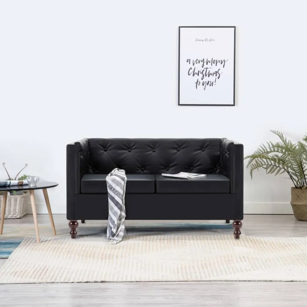 vidaXL Καναπές Διθέσιος Chesterfield Μαύρος από Συνθετικό Δέρμα