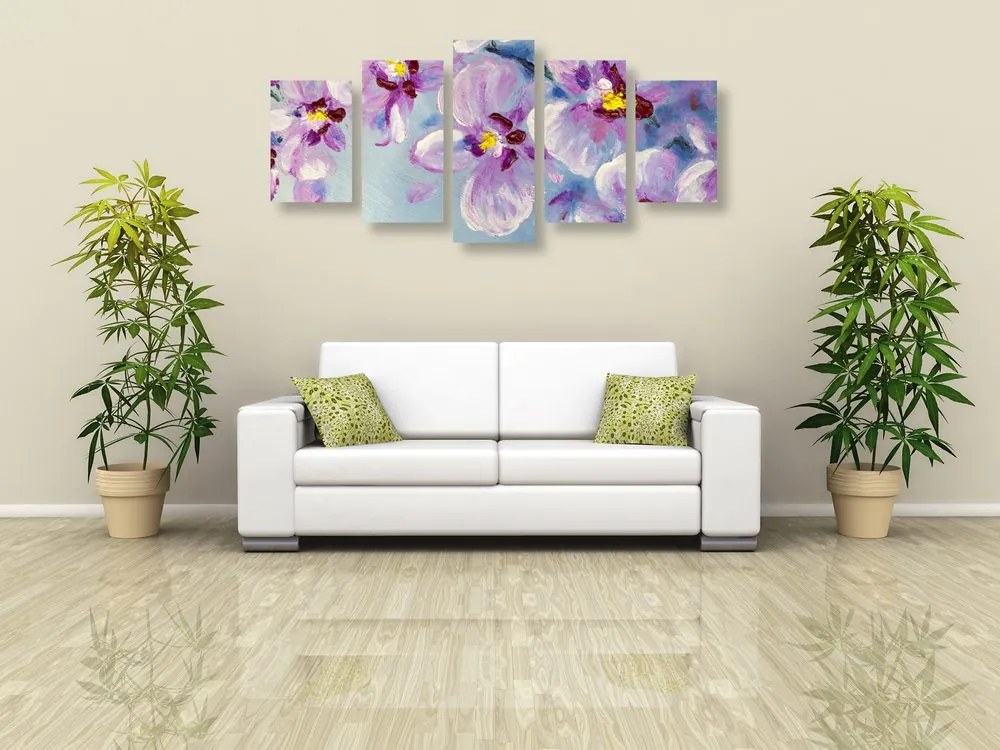 Εικόνα 5 τεμαχίων ρομαντικά μωβ λουλούδια - 100x50