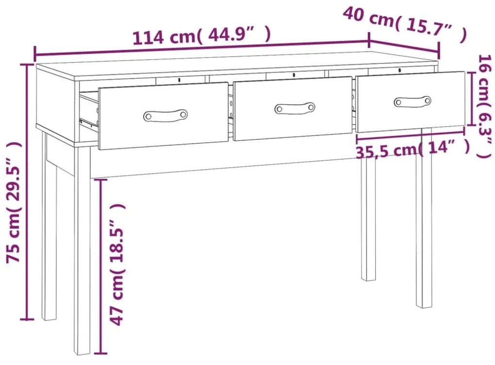 Τραπέζι Κονσόλα Γκρί 114x40x75 εκ. από Μασίφ Ξύλο Πεύκου - Γκρι