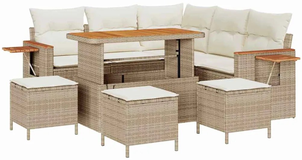 vidaXL Σετ Καναπέ Κήπου με μαξιλάρι 9 pcs μπεζ και κρεμ