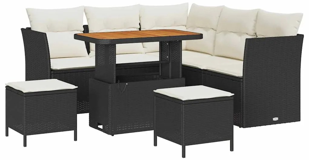 vidaXL Σετ Καναπέ Κήπου με μαξιλάρι με αποθήκευση 8 pcs Μαύρο και κρεμ