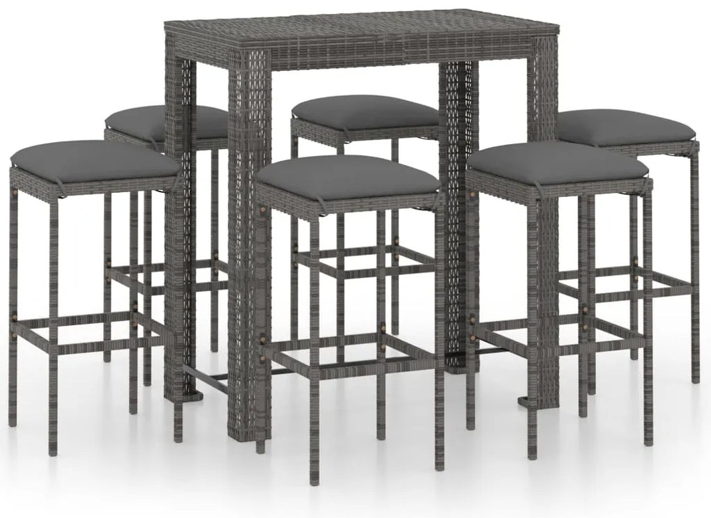 vidaXL Σετ Επίπλων Μπαρ Κήπου 7 τεμ. Γκρι Συνθετικό Ρατάν με Μαξιλάρια