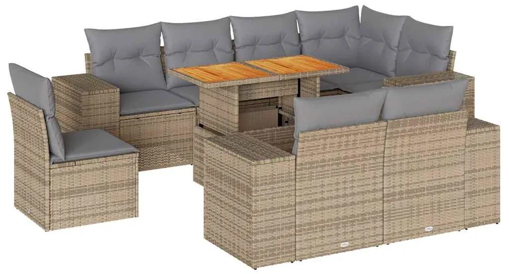 vidaXL Σαλόνι Κήπου Σετ 9 τεμ. Μπεζ Συνθετικό Ρατάν με Μαξιλάρια