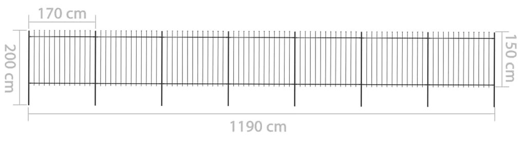 vidaXL Κάγκελα Περίφραξης με Λόγχες Μαύρα 11,9 x 1,5 μ. από Χάλυβα