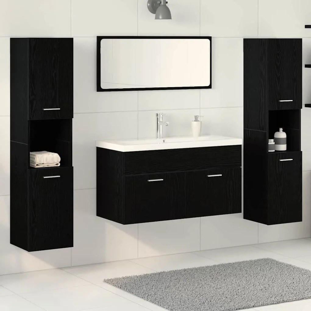 vidaXL Σετ Επιπλών Μπάνιου Επιτοίχιο 5 pcs Μαύρη Οξυά 30 x 30 x 130 εκ