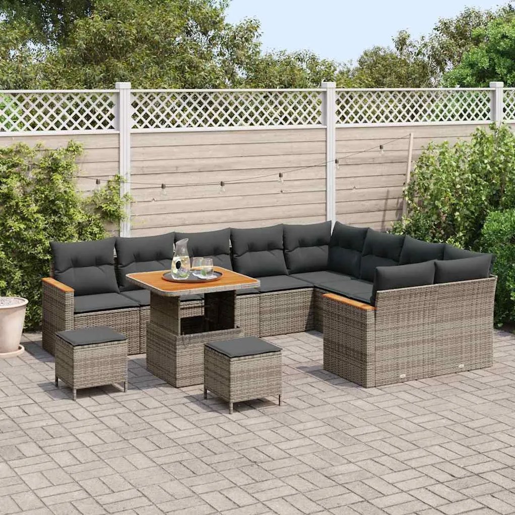 vidaXL Σετ Καναπέ Κήπου με μαξιλάρι 12 pcs Γκρι Πολυ ράταν