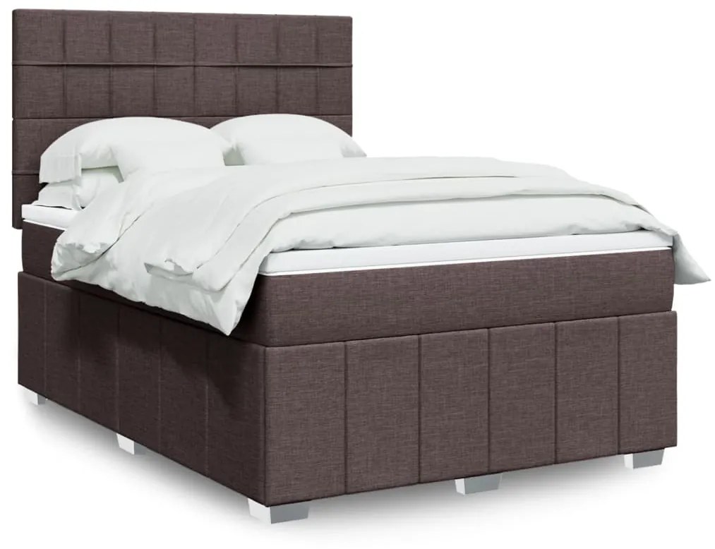 vidaXL Κρεβάτι Boxspring με Στρώμα Σκούρο Καφέ 140x200 εκ Υφασμάτινο