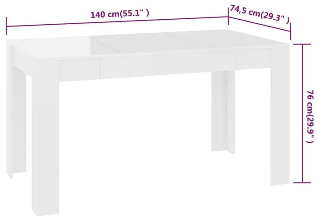 Τραπεζαρία Γυαλιστερό Λευκό 140 x 74,5 x 76 εκ. από Επεξ. Ξύλο - Λευκό