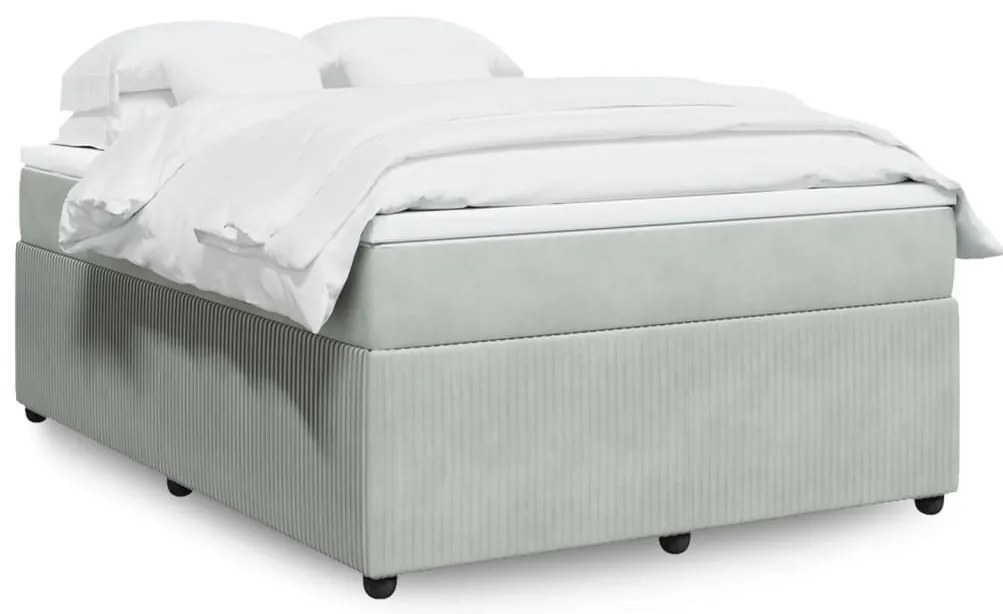 vidaXL Κρεβάτι Boxspring με Στρώμα Ανοιχτό Γκρι 140x190 εκ. Βελούδινο