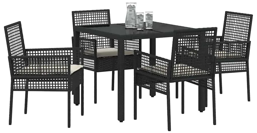 vidaXL Σέτ φαγητού για κήπο 5 pcs Μαύρο Πολυ ράταν