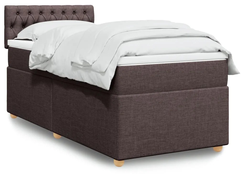 vidaXL Κρεβάτι Boxspring με Στρώμα Σκούρο Καφέ 90x200 εκ. Υφασμάτινο