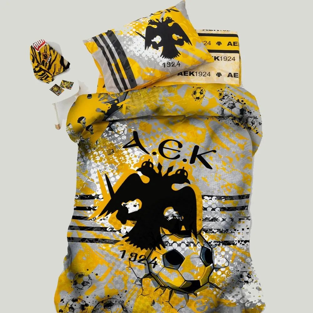 Σεντόνια Παιδικά Aek 1924 Aek8 Με Λάστιχο (Σετ 3τμχ) Yellow-Black Palamaiki Single 110x230cm 100% Βαμβάκι