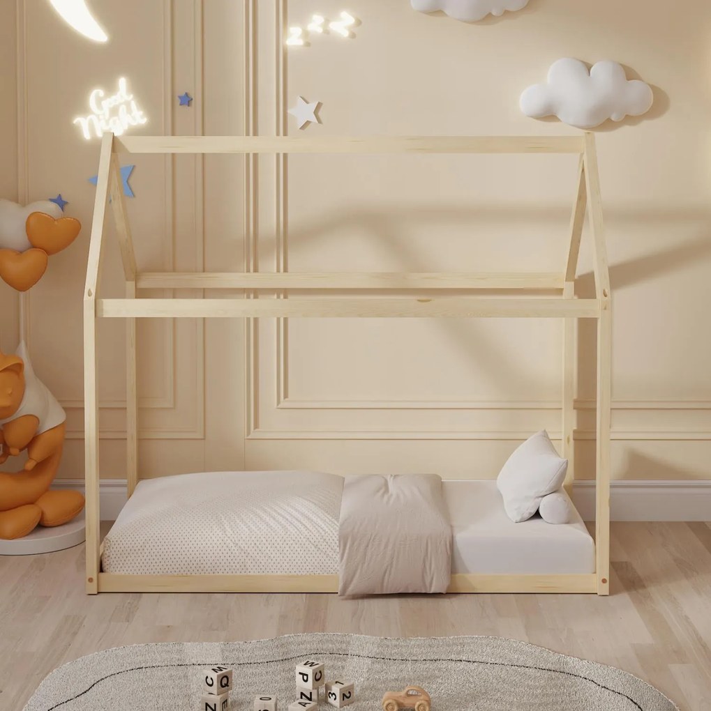 Παιδικό Κρεβάτι με Στρώμα PEPE Ξύλο Πεύκου σε Φυσικό 70x140εκ 77x146x128 εκ.