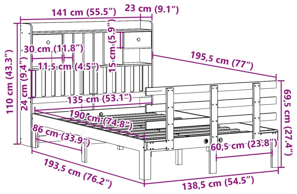 ΚΡΕΒΑΤΙ ΒΙΒΛΙΟΘΗΚΗ ΧΩΡΙΣ ΣΤΡΩΜΑ ΛΕΥΚΟ 135X190 ΕΚ ΜΑΣΙΦ ΠΕΥΚΟ 3322787