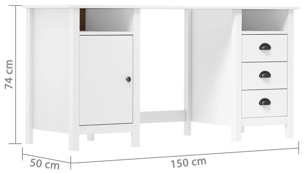 Γραφείο Hill Λευκό 150x50x74 εκ. από Μασίφ Ξύλο Πεύκου - Λευκό