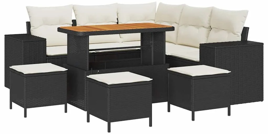 vidaXL Σετ Καναπέ Κήπου 9 pcs Μαύρο, Κρέμα 110 x 55 x 71 εκ