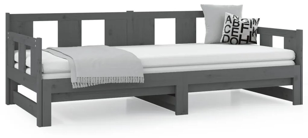 vidaXL Καναπές Κρεβάτι Συρόμενος Γκρι 2x(80x200) εκ. από Μασίφ Πεύκο