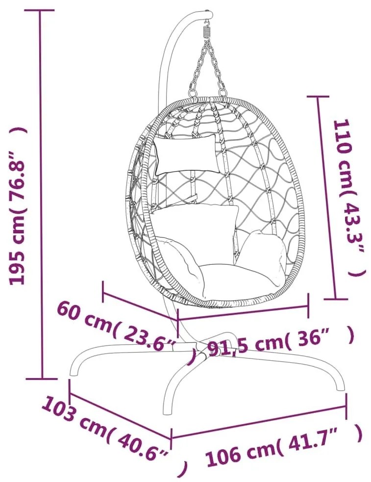 Καρέκλα Egg Κρεμαστή Κρεμ Λευκή Συνθ. Ρατάν/Ατσάλι με Μαξιλάρι - Κρεμ