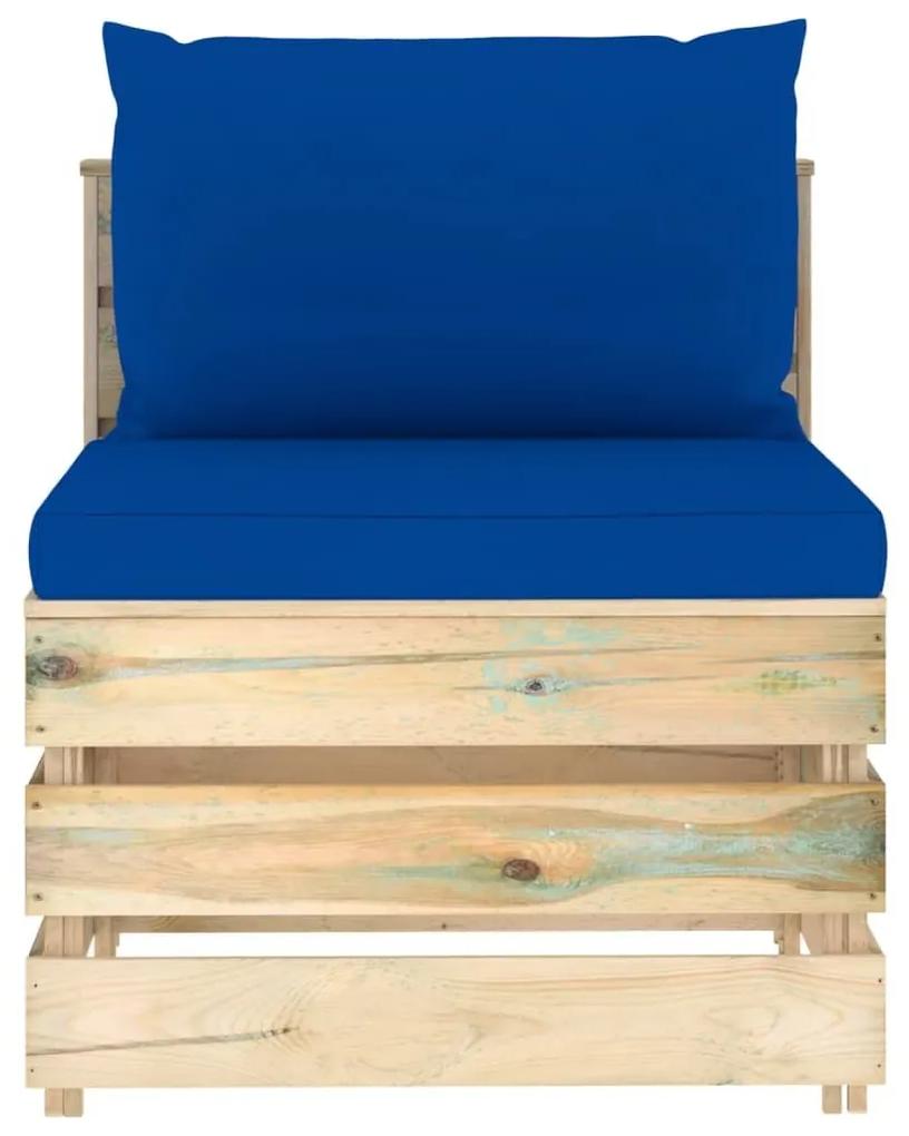 Καναπές Μεσαίος Τμηματικός Πράσινο Εμποτισμένο Ξύλο +Μαξιλάρια - Μπλε