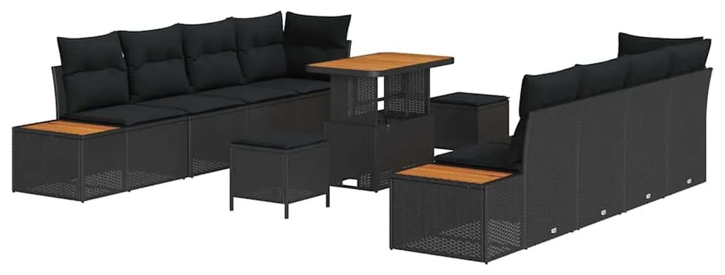 vidaXL Σετ Καναπέ Κήπου με μαξιλάρι 11 pcs Μαύρο 90 x 55 x 71 cm